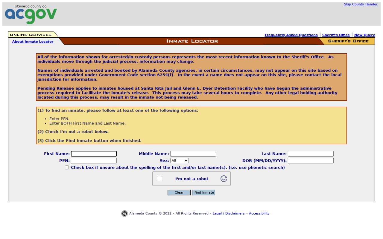 Union City neighbors view of the Alameda County Sheriff inmate locator
