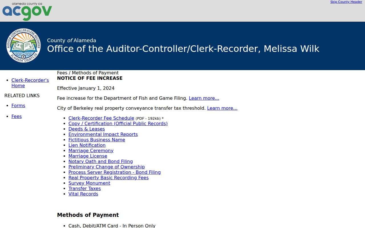 Union City previous residents deed-chain research using Alameda Clerk-Recorder fee information