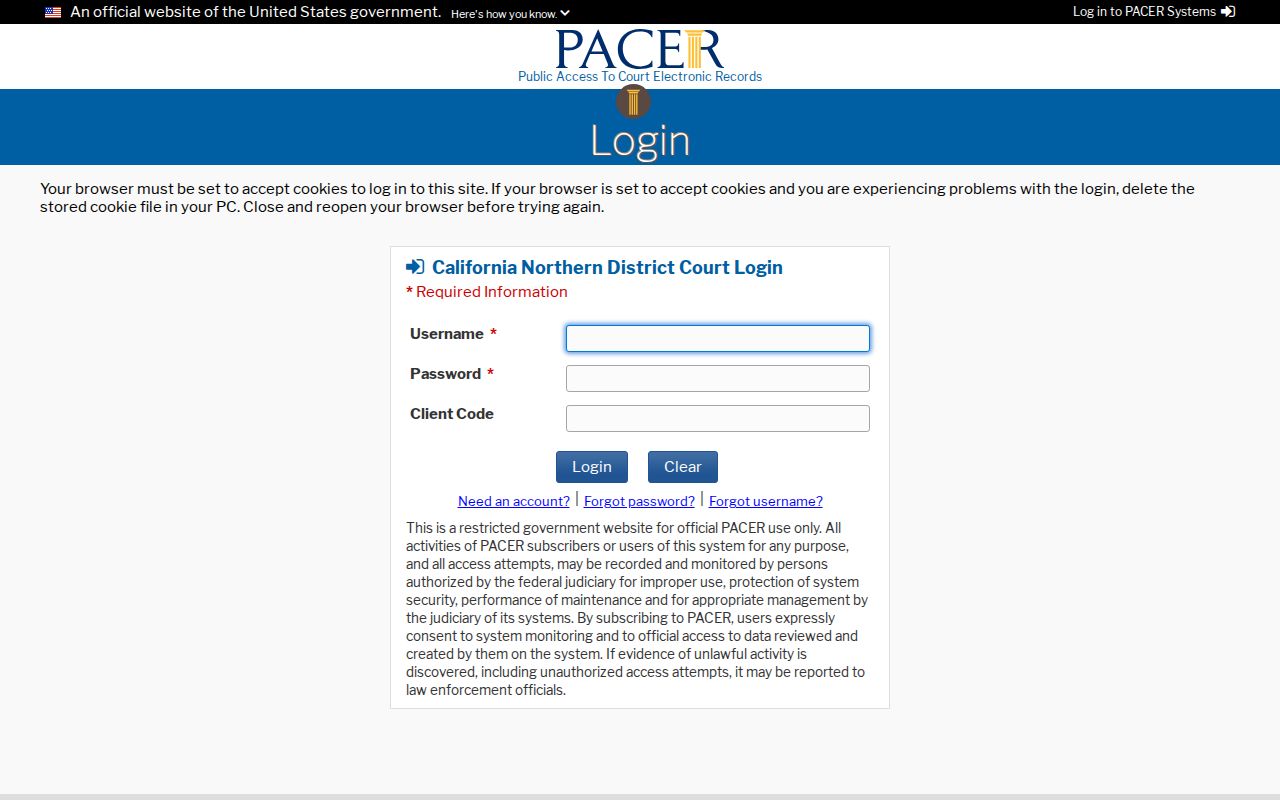 Union City resident lookup view of a Northern District PACER case query