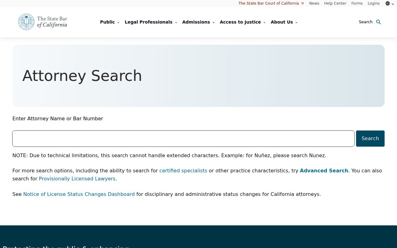 Union City resident lookup view of California attorney licensee search