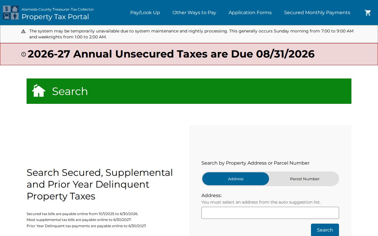 Union City street directory view of Alameda property tax address search