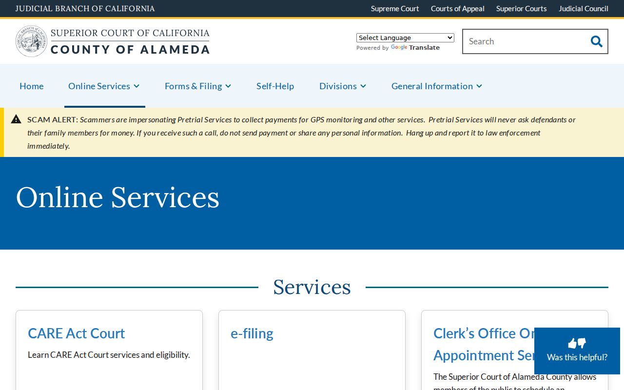 Union City residents directory view of Alameda court online services