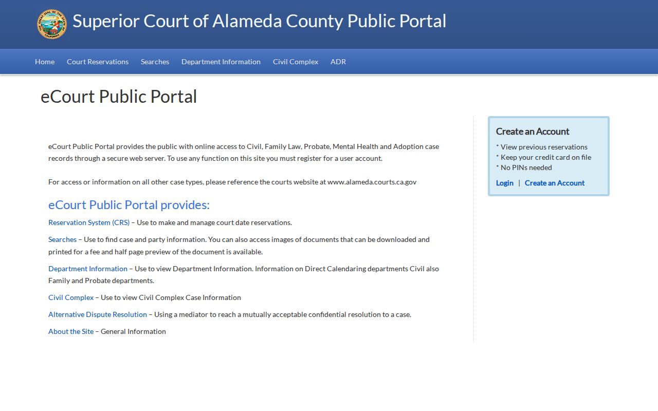 Union City residents directory view of Alameda Superior Court eCourt portal